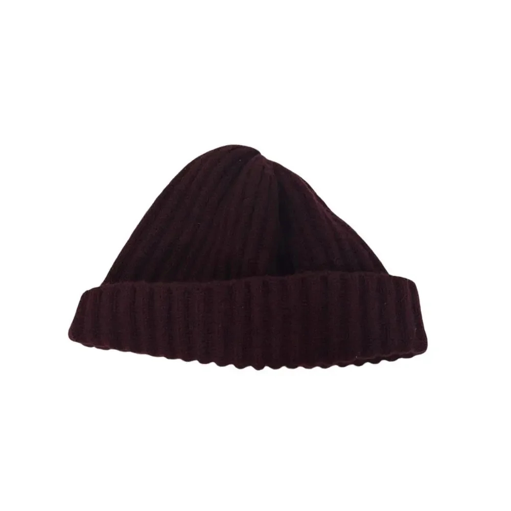 J. Crew Beanie Hat Unisex One Size Burgundy Red 100% Wool Ribbed Knit Cuffed
